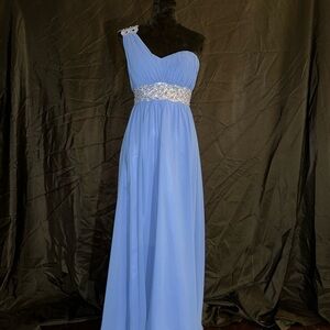 Elegant Blue One-Shoulder Evening Dress